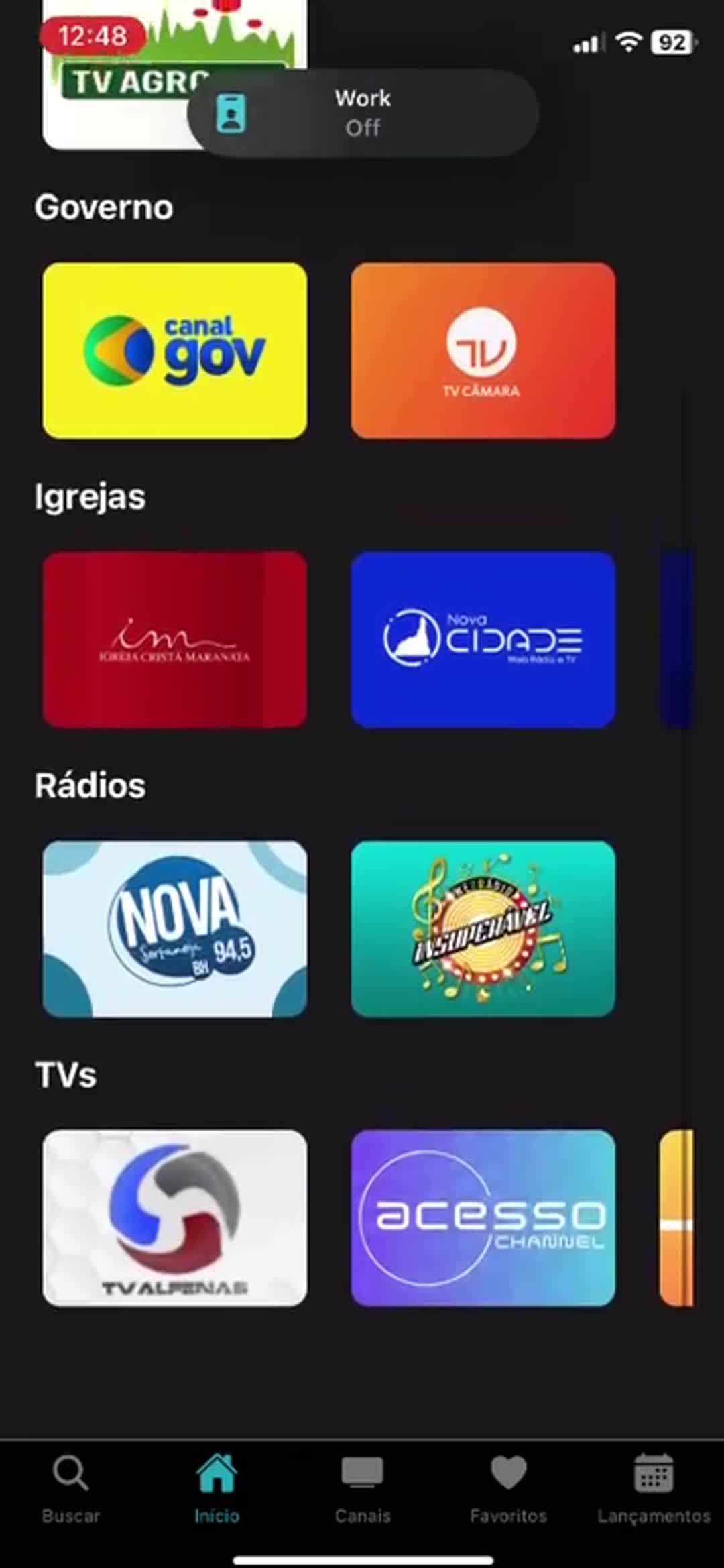 JMV Play rodando em Smart TV — interface do app de streaming
